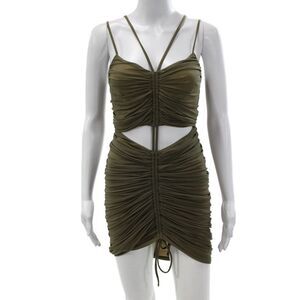 Michael Costello x Revolve Women Mini Dress Green V-Neck Zip Nylon Size S